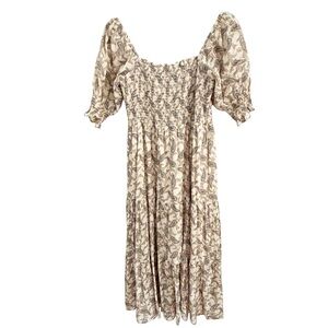 Elan Floral Print Smocked Dress - Brown